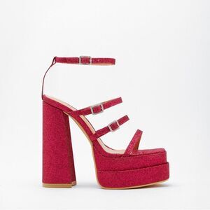 NASTY GAL STRAPPY GLITTER PINK PLATFORM HEELS
